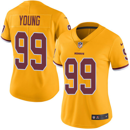 Commanders #99 Chase Young Gold Women's Stitched Limited Rush Jersey