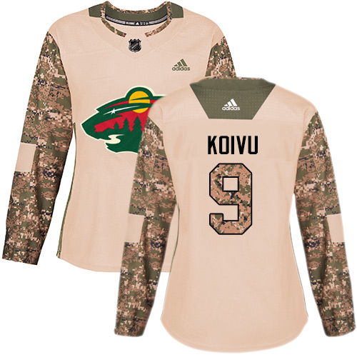 Adidas Minnesota Wild #9 Mikko Koivu Camo Authentic 2017 Veterans Day Women's Stitched Jersey Womens