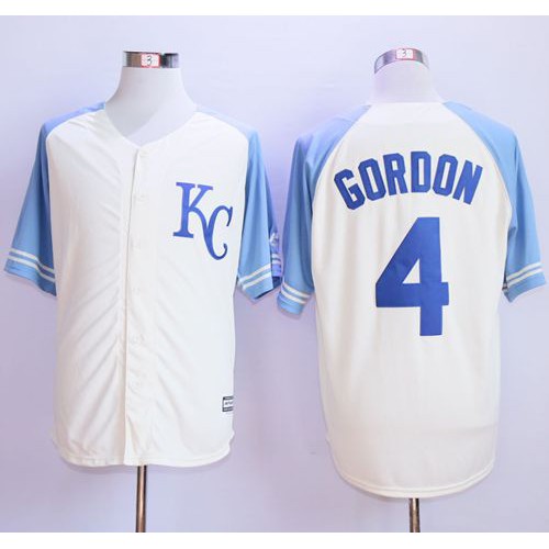 Kansas City Royals #4 Alex Gordon Cream Exclusive Vintage Stitched Jersey Men's