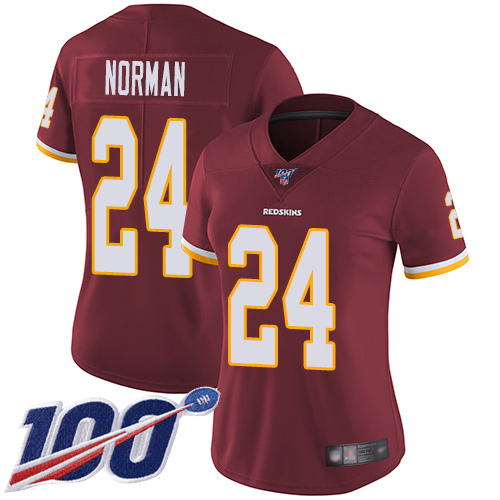 Washington Commanders #24 Josh Norman Burgundy Red Team Color Women's Stitched 100th Season Vapor Limited Jersey Womens