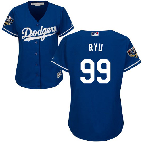 Los Angeles Dodgers #99 Hyun-Jin Ryu Blue Alternate 2018 World Series Women's Stitched Jersey Womens
