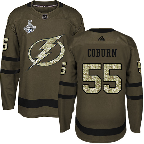 Adidas Tampa Bay Lightning #55 Braydon Coburn Green Salute to Service Youth 2020 Stanley Cup Champions Stitched Jersey Youth