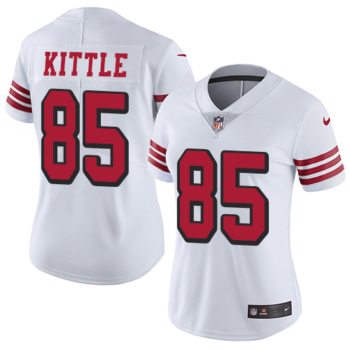 49ers #85 George Kittle White Rush Women's Stitched Vapor Untouchable Limited Jersey