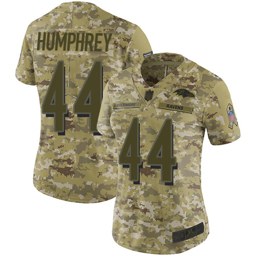 Baltimore Ravens #44 Marlon Humphrey Camo Women's Stitched Limited 2018 Salute to Service Jersey Womens