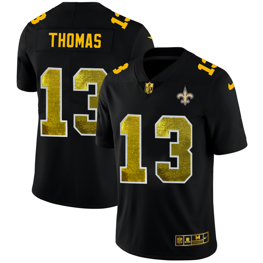 New Orleans Saints #13 Michael Thomas Men's Black Golden Sequin Vapor Limited Jersey