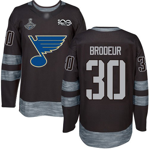 Adidas St. Louis Blues #30 Martin Brodeur Black 1917-2017 100th Anniversary Stanley Cup Champions Stitched Jersey Men's