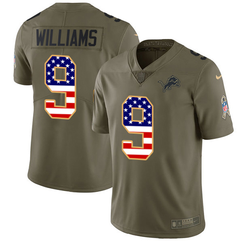 Lions #9 Jameson Williams Olive/USA Flag Youth Stitched Limited 2017 Salute To Service Jersey