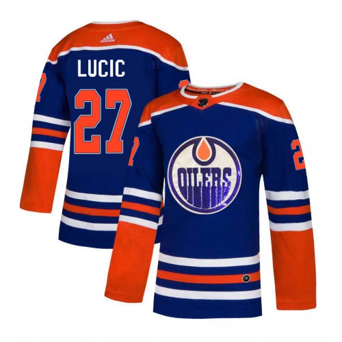 Adidas Edmonton Oilers #27 Milan Lucic Royal Blue Sequin Embroidery Fashion Stitched Jersey Men's