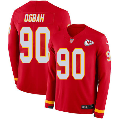 Kansas City Chiefs #90 Emmanuel Ogbah Red Team Color Men's Stitched Limited Therma Long Sleeve Jersey Men's