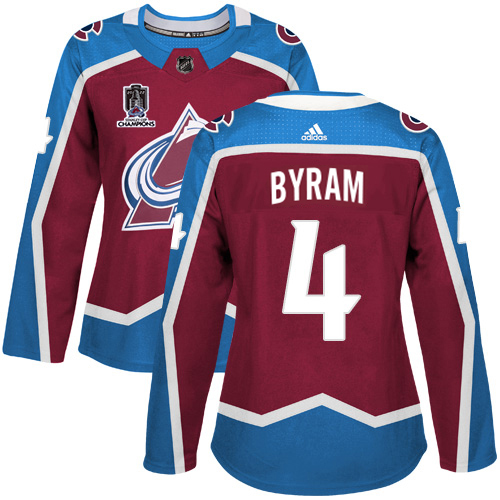 Adidas Colorado Avalanche #4 Bowen Byram Burgundy Women's 2022 Stanley Cup Champions Burgundy Home Authentic Stitched Jersey Womens