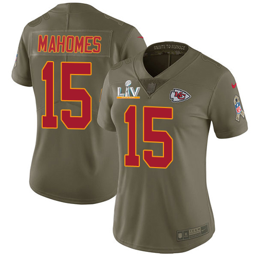 Chiefs #15 Patrick Mahomes Olive Women's Super Bowl LV Bound Stitched Limited 2017 Salute To Service Jersey