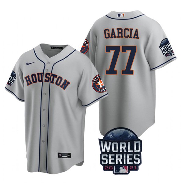 Houston Astros #77 Luis Garcia Men's 150th Anniversary 2021 World Series Game Jersey - Gray