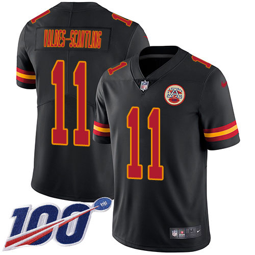 Chiefs #11 Marquez Valdes-Scantling Black Youth Stitched Limited Rush 100th Season Jersey