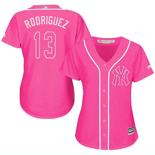 New York Yankees #13 Alex Rodriguez Pink Fashion Women's Stitched Jersey Womens