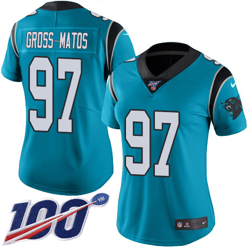 Carolina Panthers #97 Yetur Gross-Matos Blue Women's Stitched Limited Rush 100th Season Jersey Womens