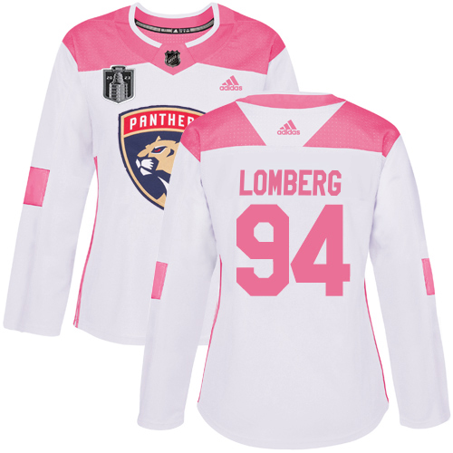 Adidas Panthers #94 Ryan Lomberg White/Pink 2023 Stanley Cup Final Patch Authentic Fashion Women's Stitched Jersey