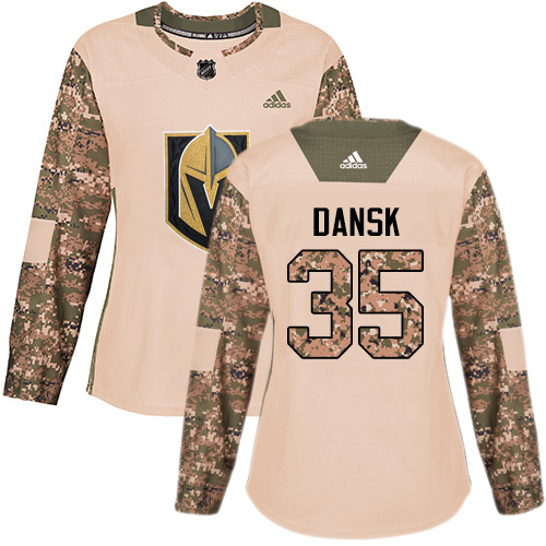 Adidas Golden Vegas Golden Knights #35 Oscar Dansk Camo Authentic 2017 Veterans Day Women's Stitched Jersey Womens