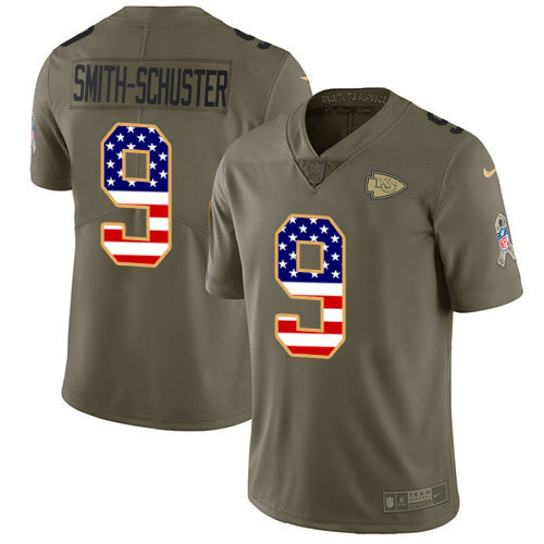 Chiefs #9 JuJu Smith-Schuster Olive/USA Flag Men's Stitched Limited 2017 Salute To Service Jersey