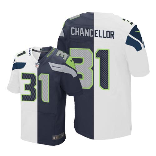 Seattle Seahawks #31 Kam Chancellor White/Steel Blue Men's Stitched Elite Split Jersey Men's