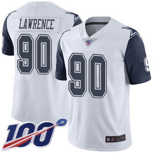 Cowboys #90 Demarcus Lawrence White Youth Stitched Limited Rush 100th Season Jersey