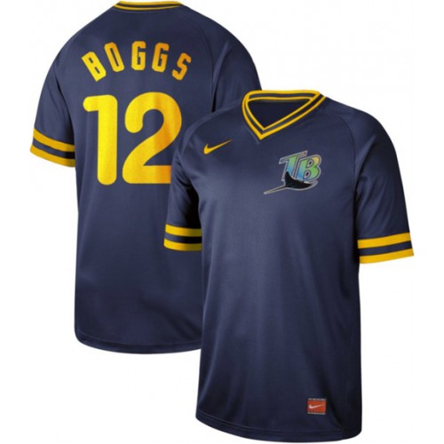 Tampa Bay Rays #12 Wade Boggs Navy Authentic Cooperstown Collection Stitched Jersey Men's