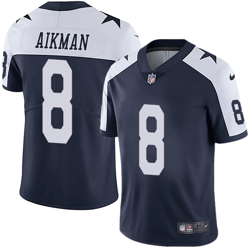 Dallas Cowboys #8 Troy Aikman Navy Blue Thanksgiving Youth Stitched Vapor Untouchable Limited Throwback Jersey Youth