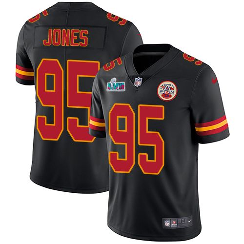 Chiefs #95 Chris Jones Black Super Bowl LVII Patch Youth Stitched Limited Rush Jersey