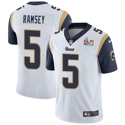 Rams #5 Jalen Ramsey White Super Bowl LVI Patch Men's Stitched Vapor Untouchable Limited Jersey