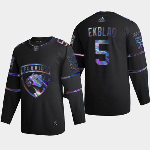 Florida Florida Panthers #5 Aaron Ekblad Men's Iridescent Holographic Collection Jersey - Black Men's