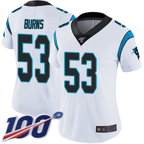 Panthers #53 Brian Burns White Women's Stitched 100th Season Vapor Limited Jersey