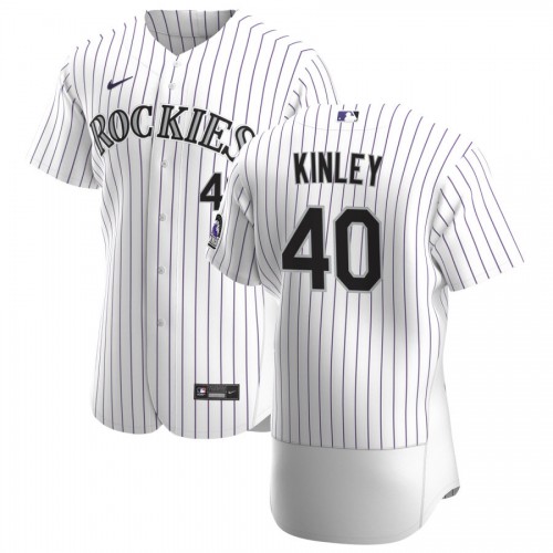 Colorado Colorado Rockies #40 Tyler Kinley Men's White Home 2020 Authentic Player Jersey Men's