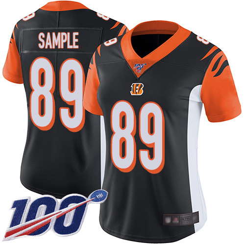 Cincinnati Bengals #89 Drew Sample Black Team Color Women's Stitched 100th Season Vapor Limited Jersey Womens