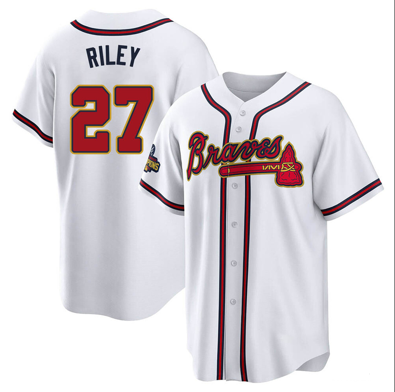 Men's Youth Women's #27 Austin Riley Atlanta Braves White 2022 Gold Program Jersey