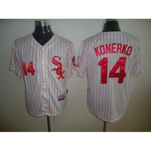 Chicago White Sox #14 Paul Konerko White Red Strip Stitched Jersey Men's