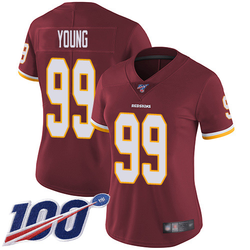 Commanders #99 Chase Young Burgundy Red Team Color Women's Stitched 100th Season Vapor Untouchable Limited Jersey