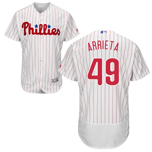 Philadelphia Phillies #49 Jake Arrieta White(Red Strip) Flexbase Authentic Collection Stitched Jersey Men's