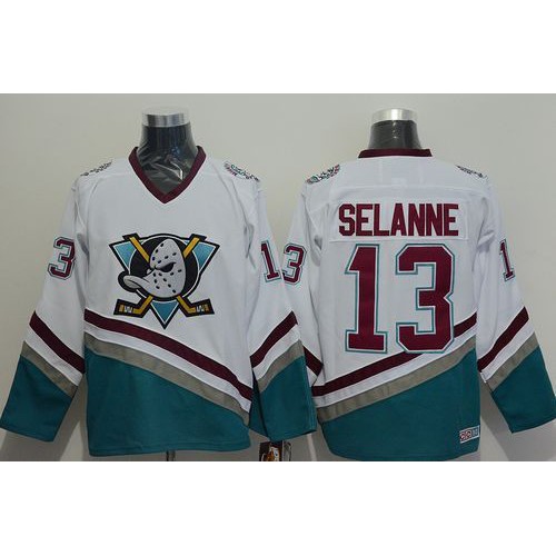 Anaheim Ducks #13 Teemu Selanne White CCM Throwback Stitched Jersey Men's
