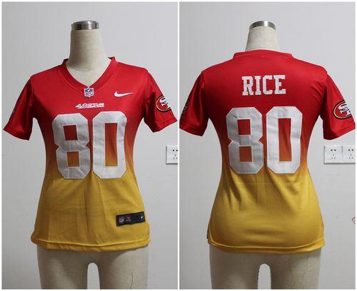 49ers #80 Jerry Rice Red/Gold Women's Stitched Elite Fadeaway Fashion Jersey