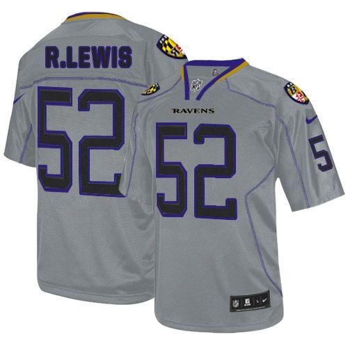 Ravens #52 Ray Lewis Lights Out Grey Men's Stitched Elite Jersey