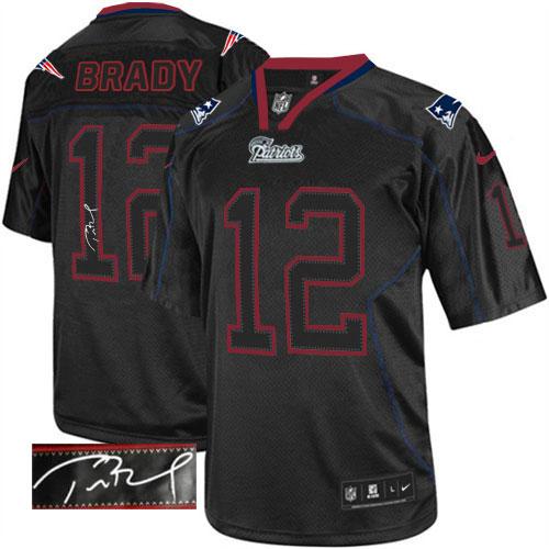 Patriots #12 Tom Brady Lights Out Black Men's Stitched Elite Autographed Jersey
