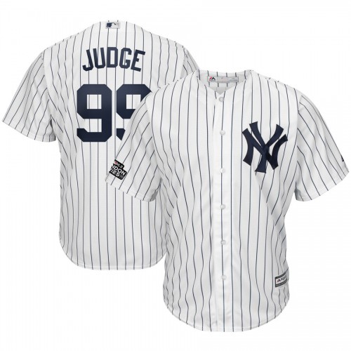 New York New York Yankees #99 Aaron Judge Majestic 2019 London Series Cool Base Player Jersey White Navy Men's
