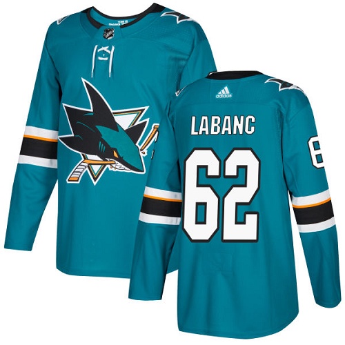 Adidas San Jose Sharks #62 Kevin Labanc Teal Home Authentic Stitched Youth Jersey Youth