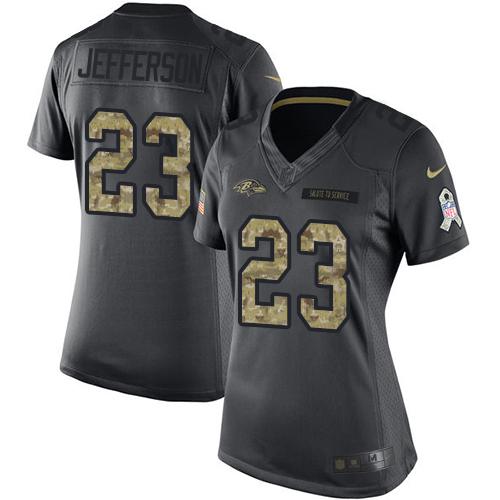 Baltimore Ravens #23 Tony Jefferson Black Women's Stitched Limited 2016 Salute to Service Jersey Womens