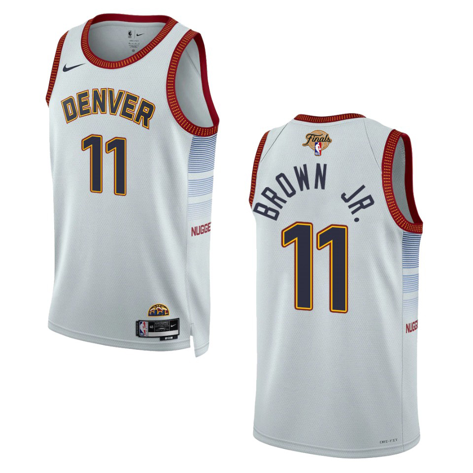 Denver Nuggets #11 Bruce Brown Jr. Unisex Silver 2023 Finals Patch Swingman Jersey - City Edition