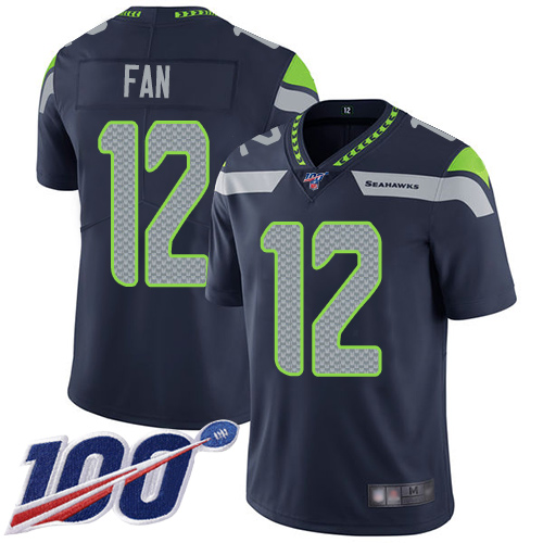 Seahawks #12 Fan Steel Blue Team Color Men's Stitched 100th Season Vapor Limited Jersey