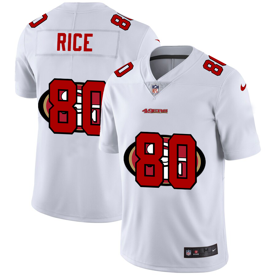 San Francisco 49ers #80 Jerry Rice White Men's Team Logo Dual Overlap Limited Jersey