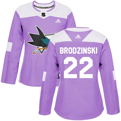 Adidas San Jose Sharks #22 Jonny Brodzinski Purple Authentic Fights Cancer Women's Stitched Jersey Womens