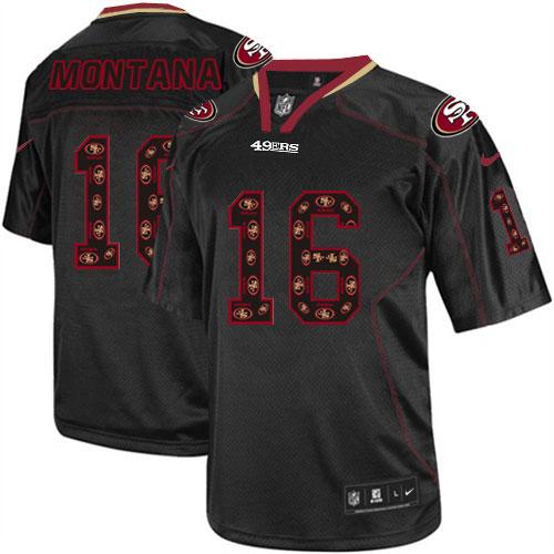 49ers #16 Joe Montana New Lights Out Black Men's Stitched Elite Jersey