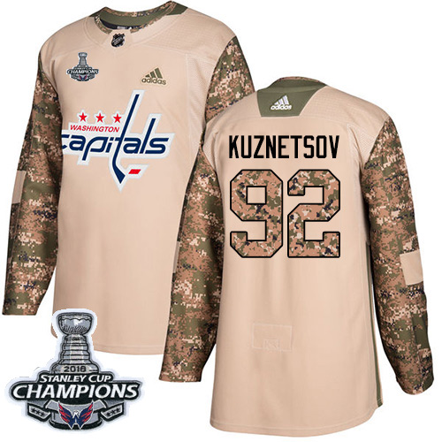 Adidas Washington Capitals #92 Evgeny Kuznetsov Camo Authentic 2017 Veterans Day Stanley Cup Final Champions Stitched Youth Jersey Youth