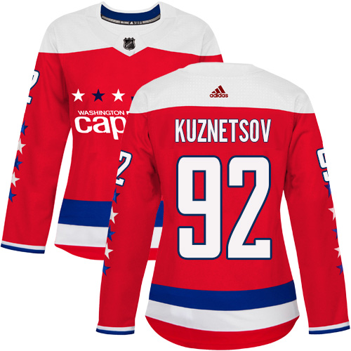 Adidas Washington Capitals #92 Evgeny Kuznetsov Red Alternate Authentic Women's Stitched Jersey Womens